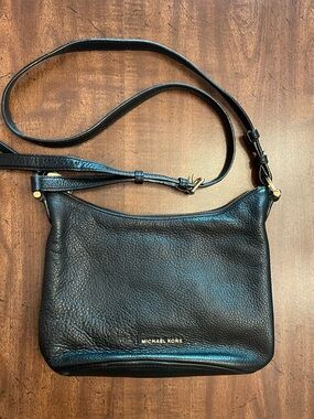 Michael Kors Black Leather Crossbody Bag - Gold Hardware